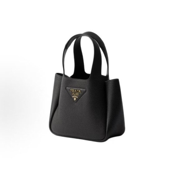 PRADA mini Black handbag with a metal letter logo on the front